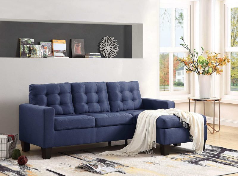 Earsom Blue Linen Sectional Sofa (Rev. Chaise) - Ornate Home