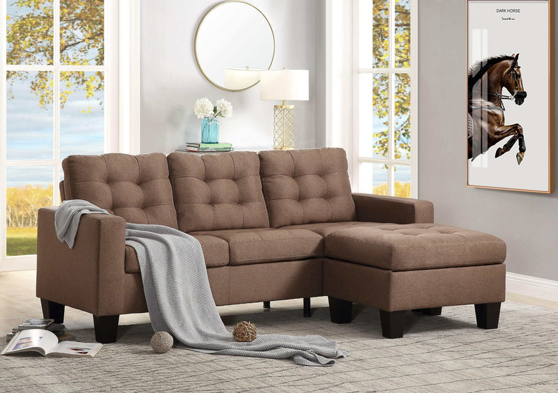 Earsom Brown Linen Sectional Sofa (Rev. Chaise) - Ornate Home