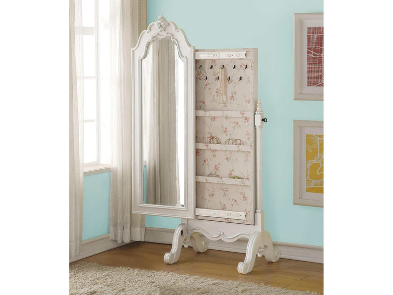 Edalene Pearl White Jewelry Armoire (Cheval) - Ornate Home