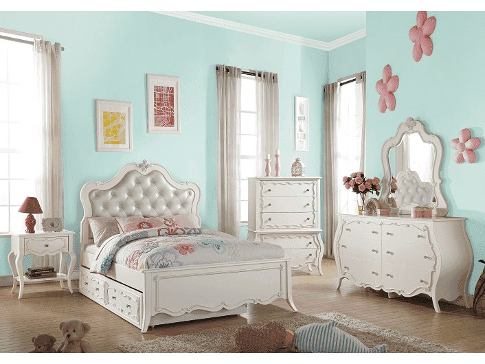 Edalene PU & Pearl White Full Bed - Ornate Home