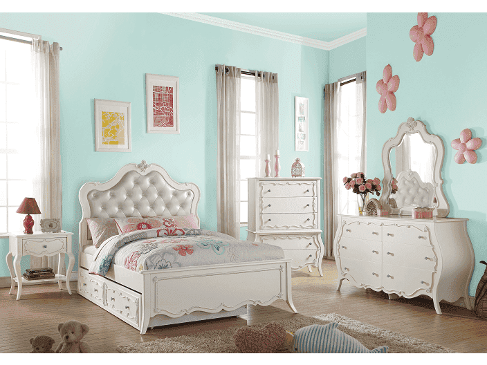 Edalene PU & Pearl White Twin Bed - Ornate Home