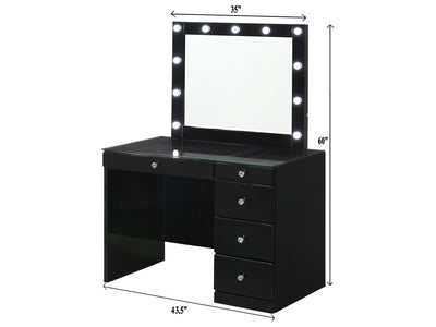 Morgan Black Vanity Set w/LED & Stool - Ornate Home