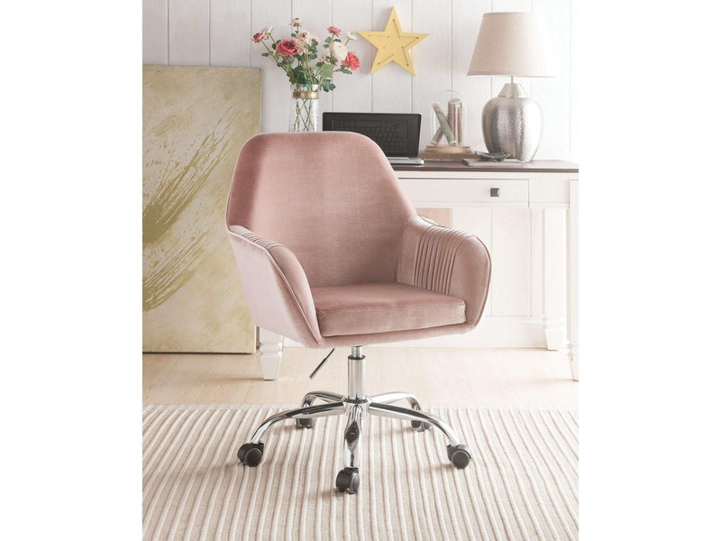 Eimer Peach Velvet & Chrome Office Chair - Ornate Home