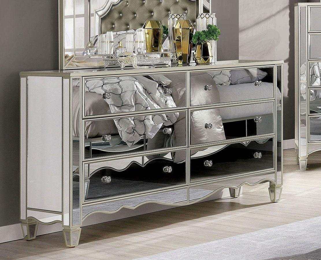 Eliora Silver & Mirrored 4pc Queen Bedroom Set - Ornate Home