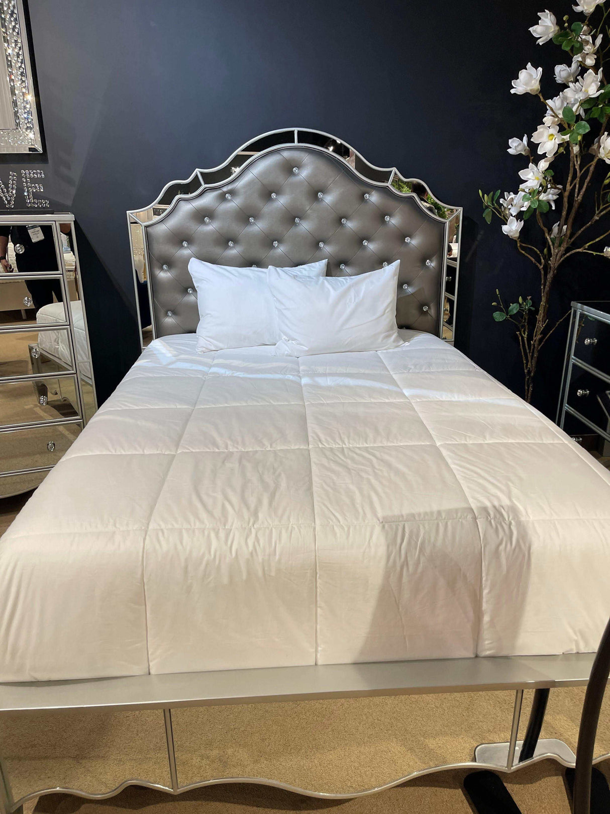 Eliora Silver & Mirrored Queen Bed - Ornate Home