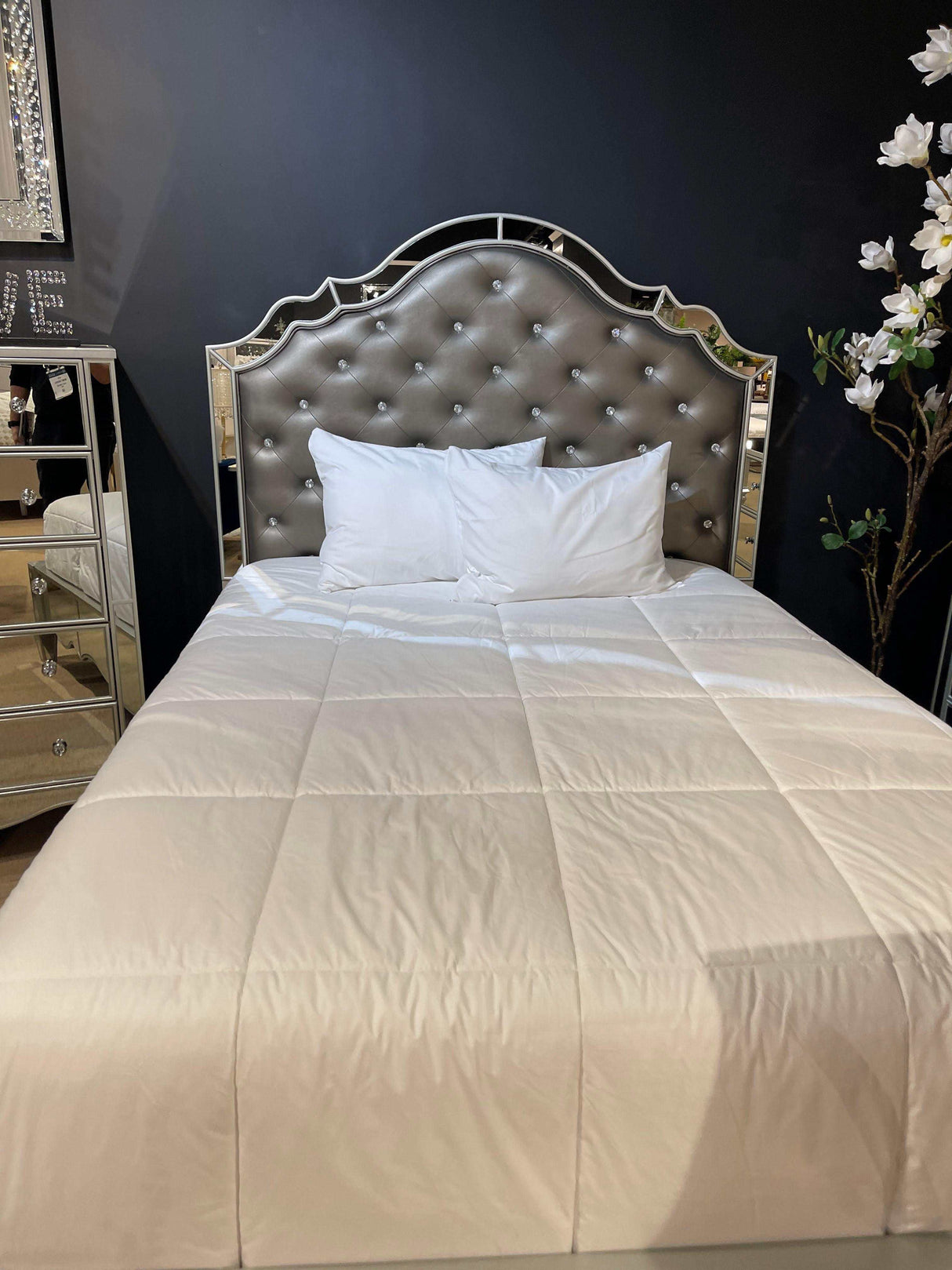 Eliora Silver & Mirrored Queen Bed - Ornate Home