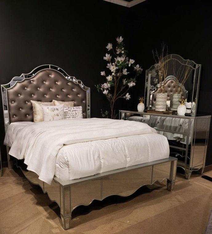 Eliora Silver & Mirrored Queen Bed - Ornate Home