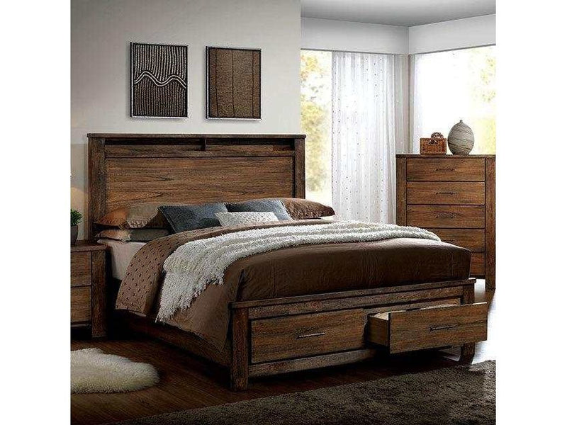 Elkton - Antique Oak - Eastern King Bed w/ 2 FB Storage Drawers - Ornate Home