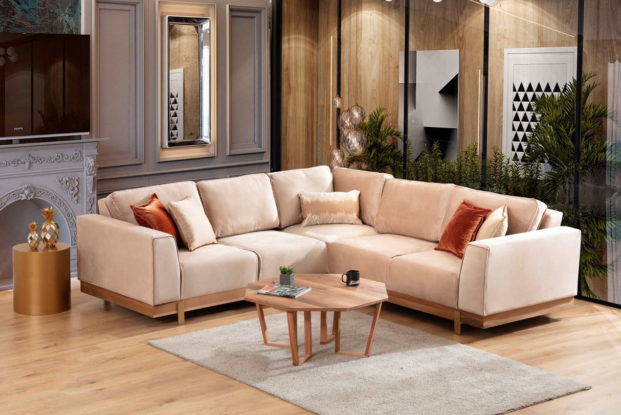 Emily Beige Velvet Sectional - Ornate Home