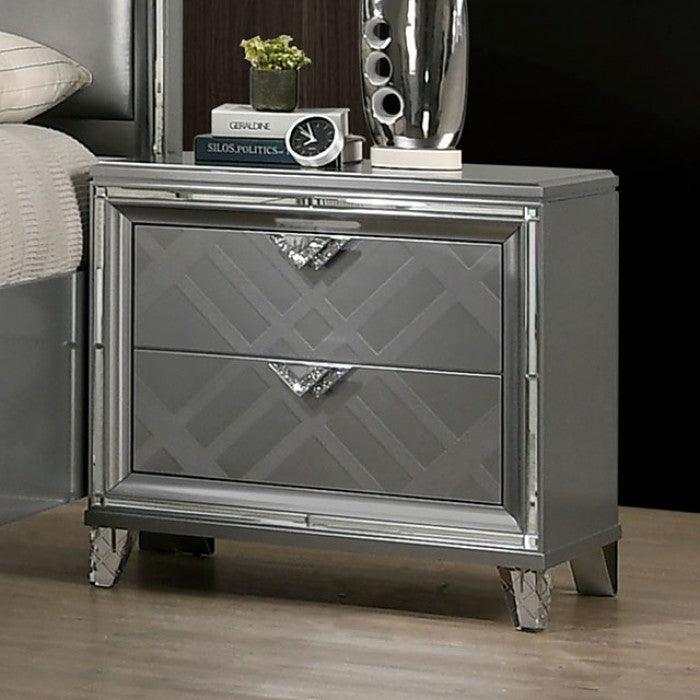Emmeline Silver Nightstand w/ USB Charge - Ornate Home