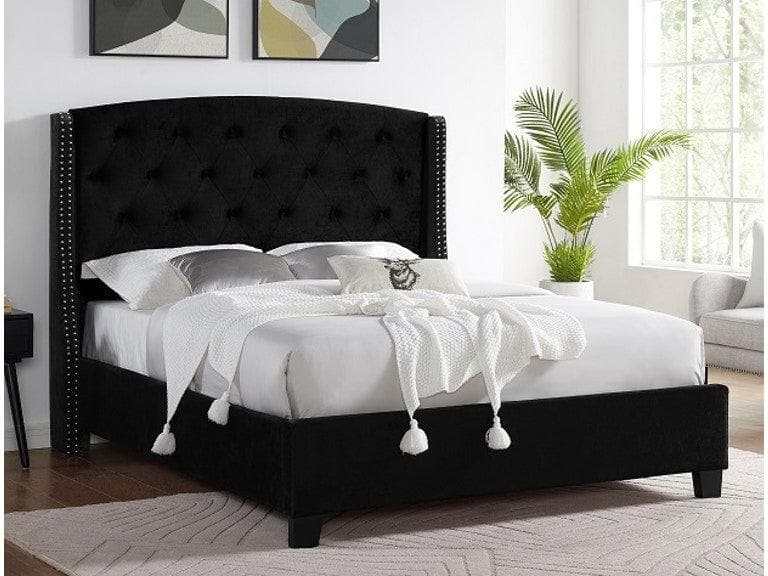 Eva Black Velvet King Upholstered Bed - Ornate Home