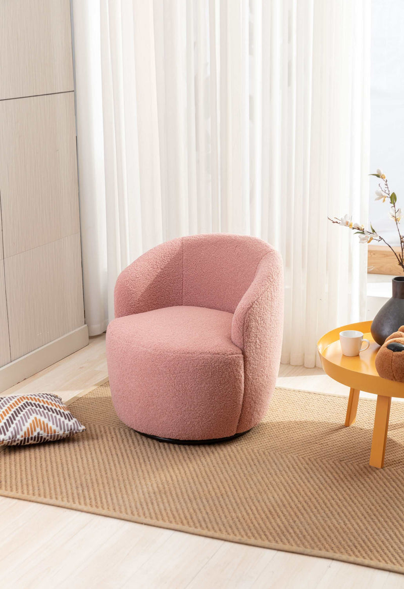 Tule Boucle Swivel Accent Armchair with Metal Ring Detail Light Pink - Ornate Home