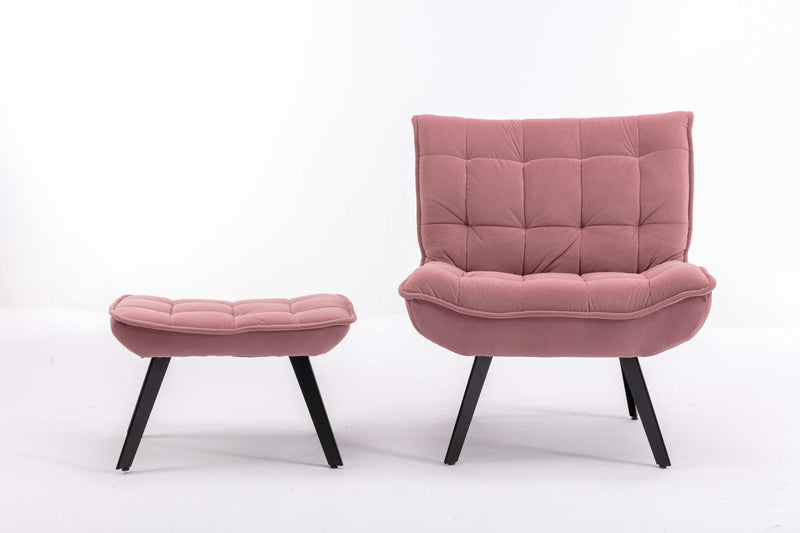 Cinder Velvet Accent Chair with Ottoman Pink