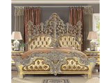 Seville Tan PU & Gold Finish Eastern King Bed - Ornate Home