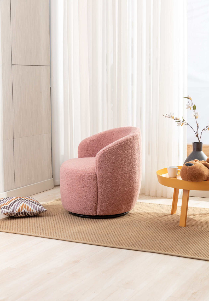 Tule Boucle Swivel Accent Armchair with Metal Ring Detail Light Pink - Ornate Home