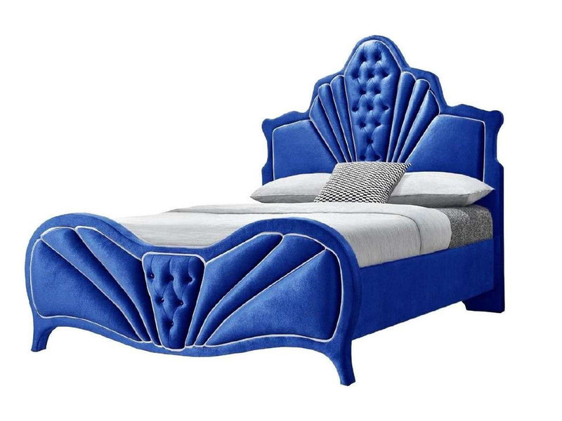 Dante Blue Velvet Queen Bed - Ornate Home