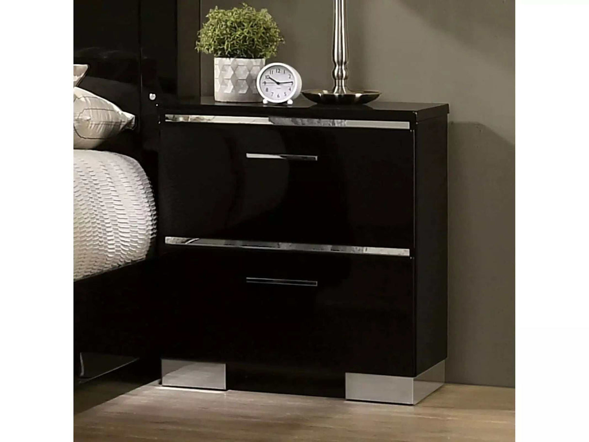 Carlie Black & Chrome Nightstand - Ornate Home