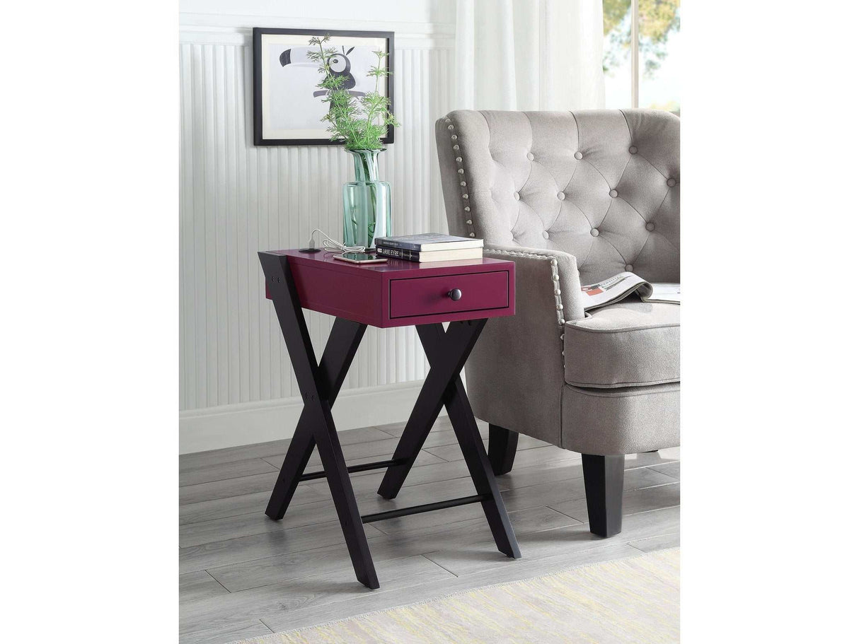 Fierce Burgundy & Black Side Table (USB Charging Dock) - Ornate Home