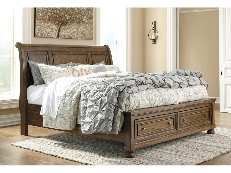 Flynnter King Sleigh Bed with 2 Storage Drawers - Ornate Home