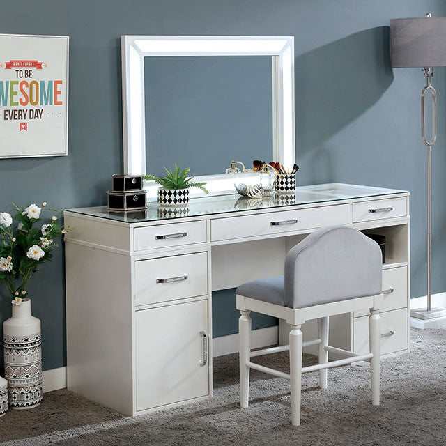 Vickie Luminous White Vanity Set - Ornate Home