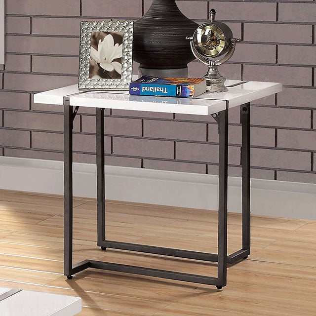 izar White/Gun Metal End Table - Ornate Home