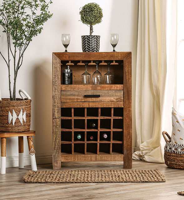Galanthus Weathered Natural Tone Wine Cabinet - Ornate Home