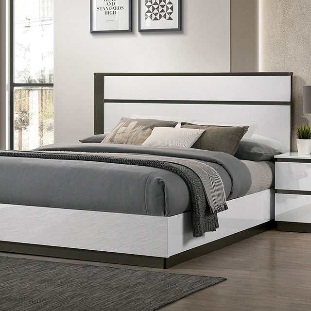 Birsfelden White/Metallic Gray Eastern King Bed - Ornate Home