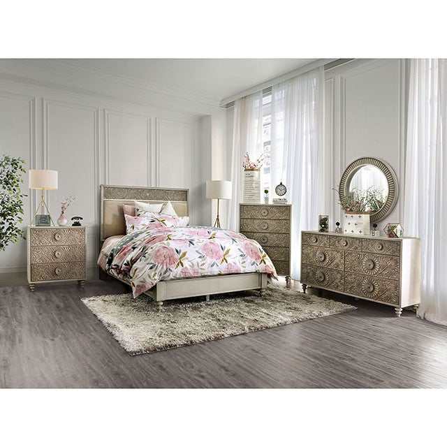 Jakarta Antique White/Beige Queen Bed - Ornate Home