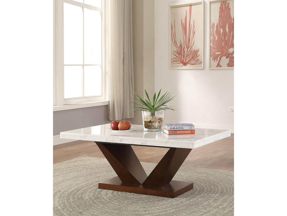 Forbes White Marble & Walnut Coffee Table - Ornate Home