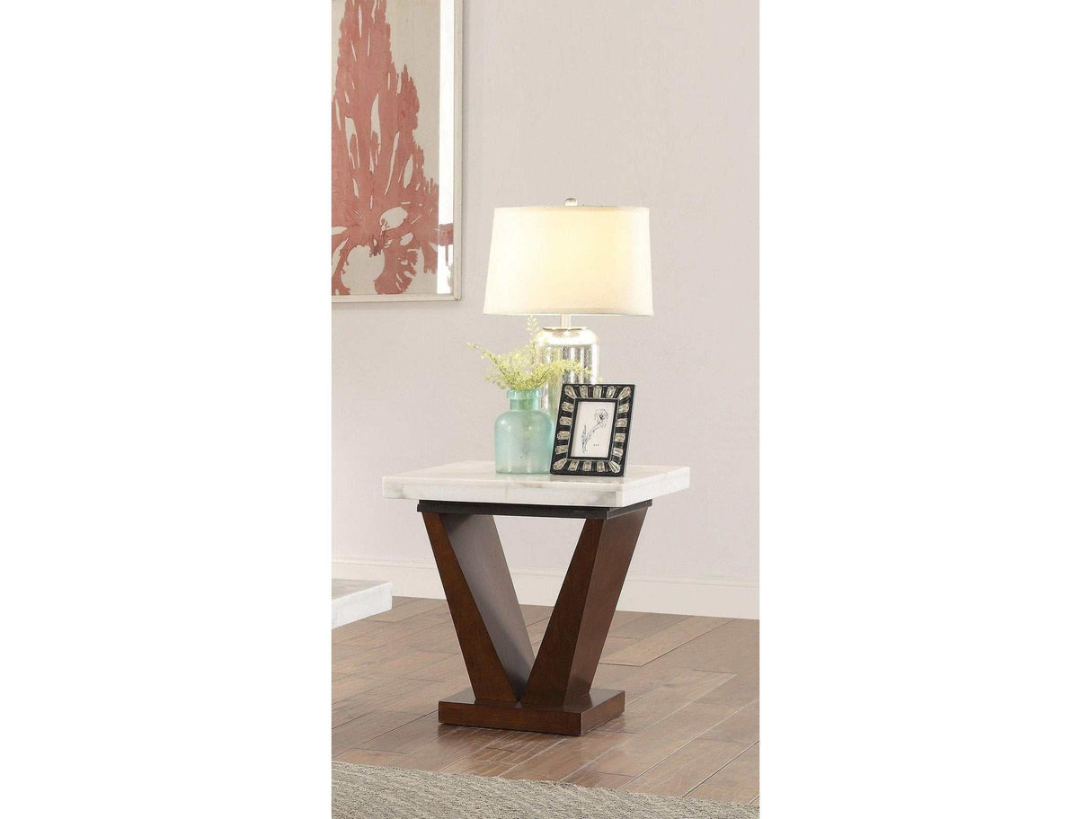 Forbes White Marble & Walnut End Table - Ornate Home