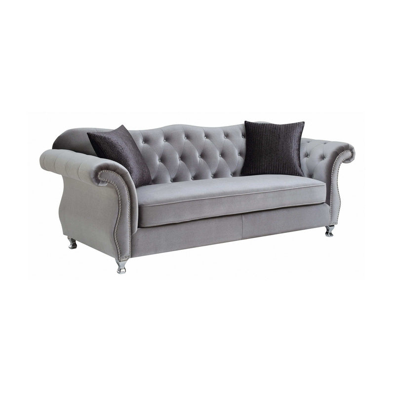 Frostine Silver Velvet Stationary Sofa - Ornate Home