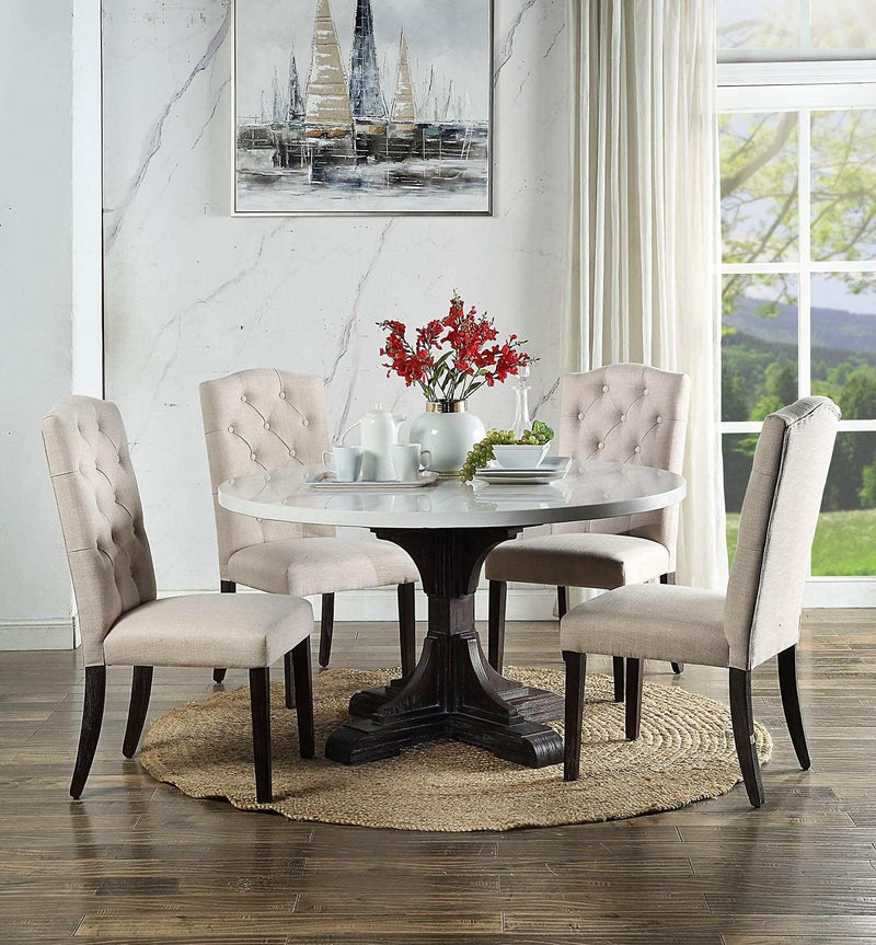 Gerardo White Marble & Weathered Espresso Dining Table - Ornate Home