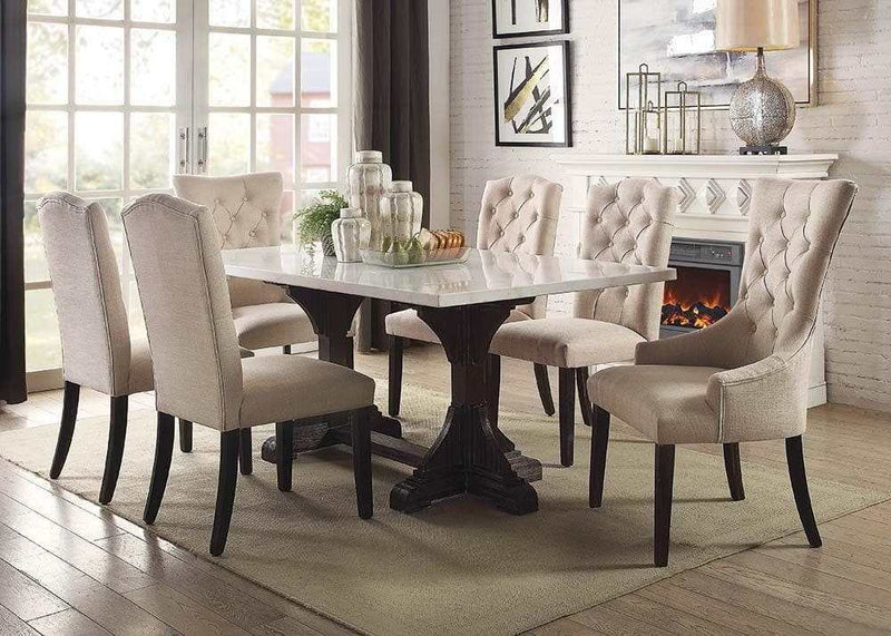 Gerardo White Marble & Weathered Espresso Dining Table - Ornate Home