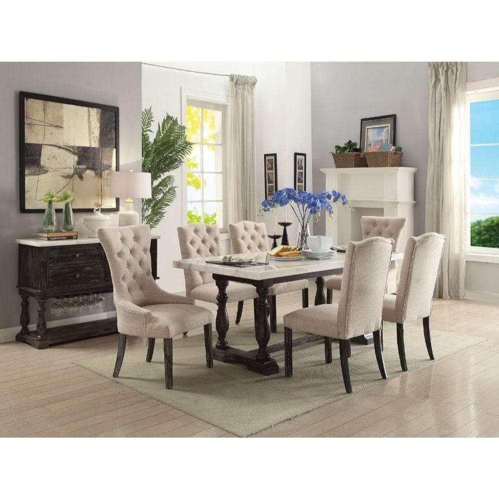 Gerardo White Marble & Weathered Espresso Dining Table - Ornate Home