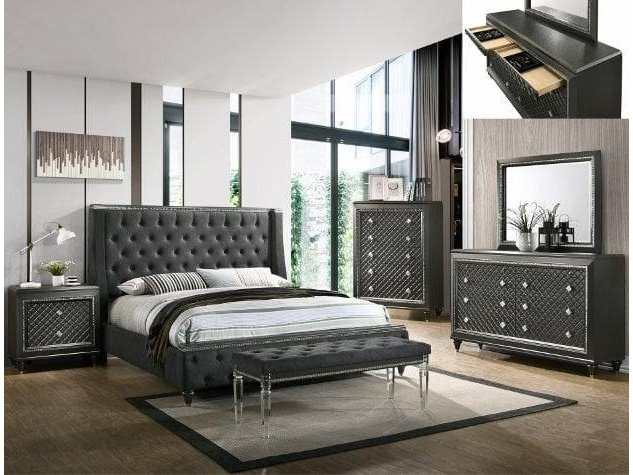 Giovani Dark Gray Queen Panel Bed - Ornate Home