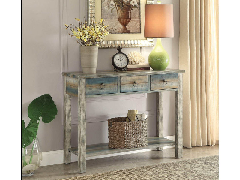 Glancio Antique White & Teal Console Table - Ornate Home