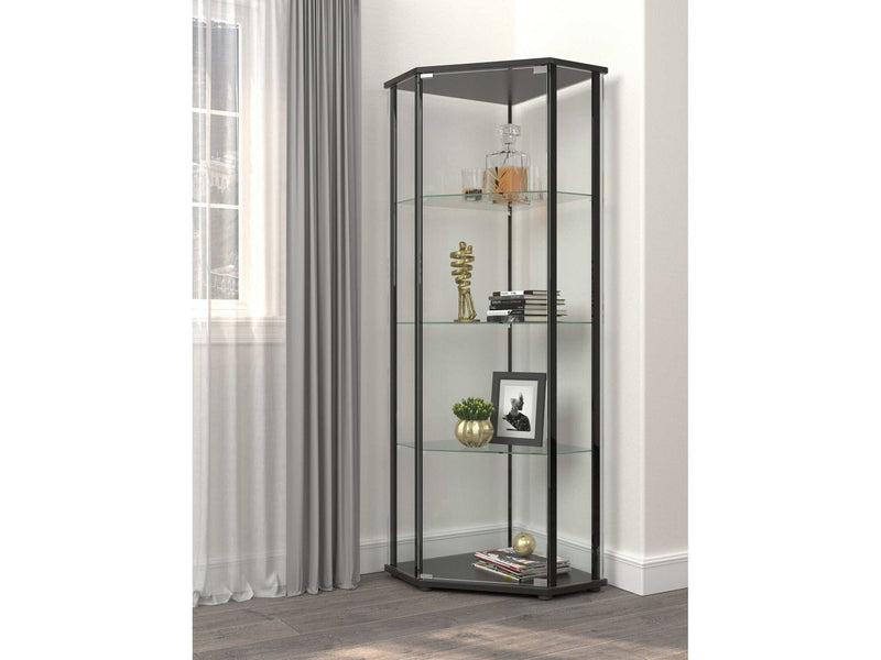 Glass Shelf - Clear & Black - Curio Cabinet - Ornate Home