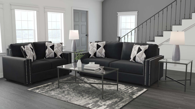 Gleston Onyx Black Velvet 2pc Stationary Living Room Set - Ornate Home