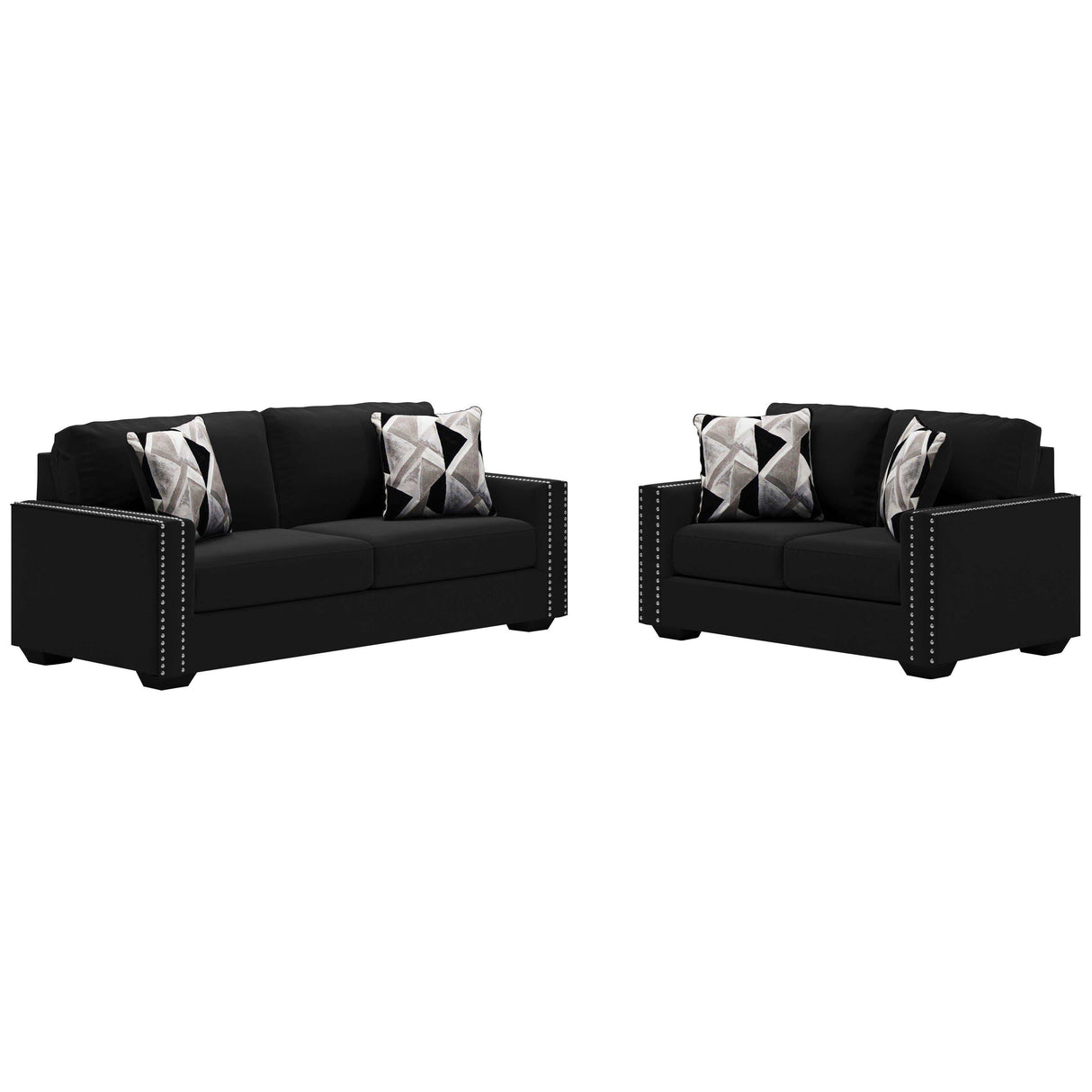 Gleston Onyx Black Velvet 2pc Stationary Living Room Set - Ornate Home