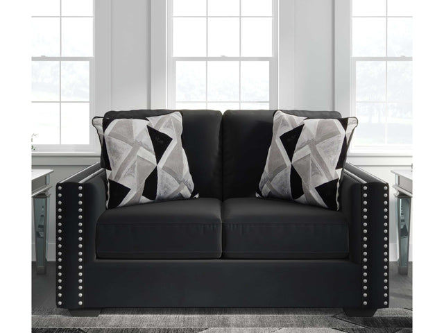 Gleston Onyx Black Velvet Stationary Loveseat - Ornate Home