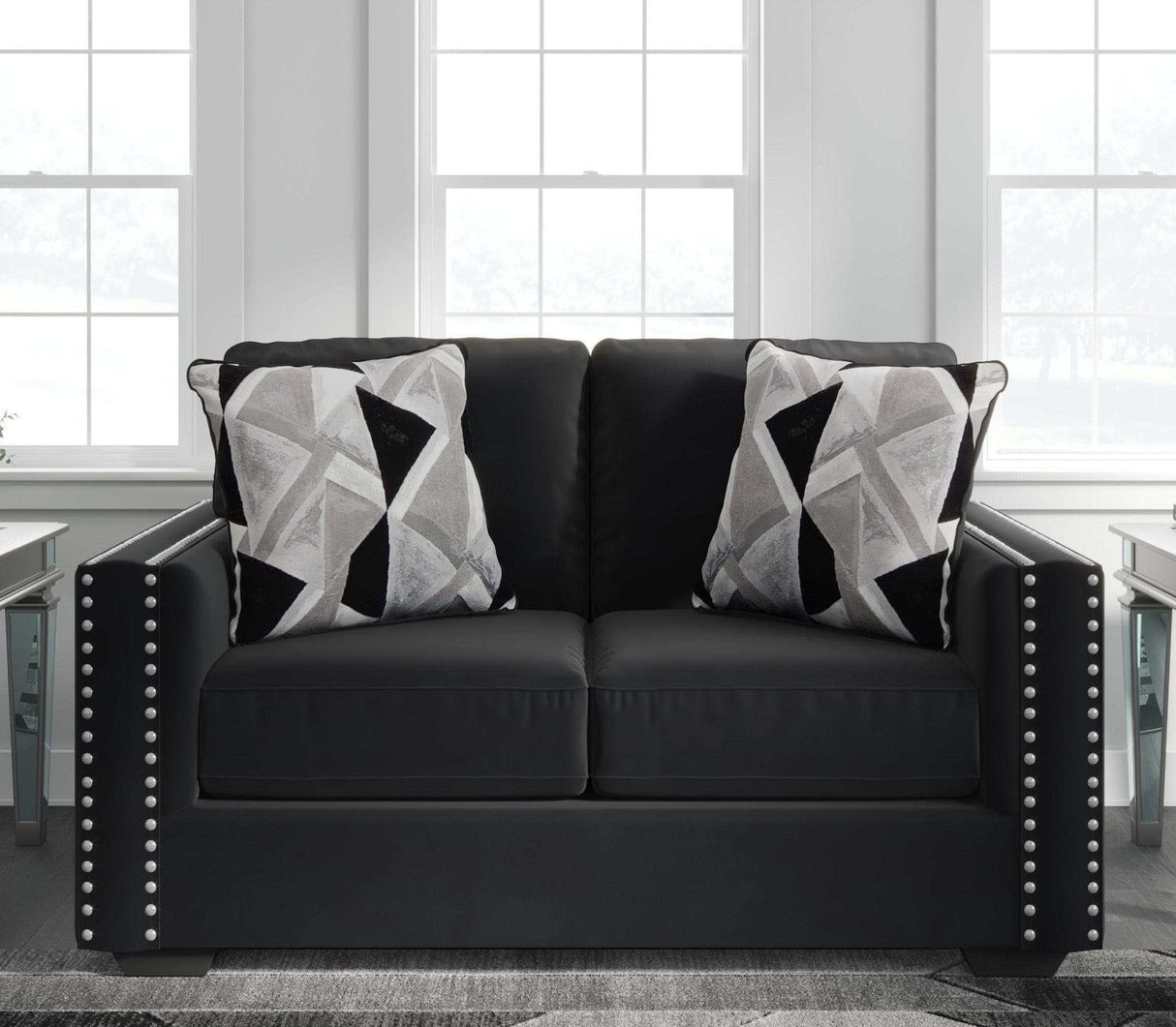 Gleston Onyx Black Velvet Stationary Loveseat - Ornate Home