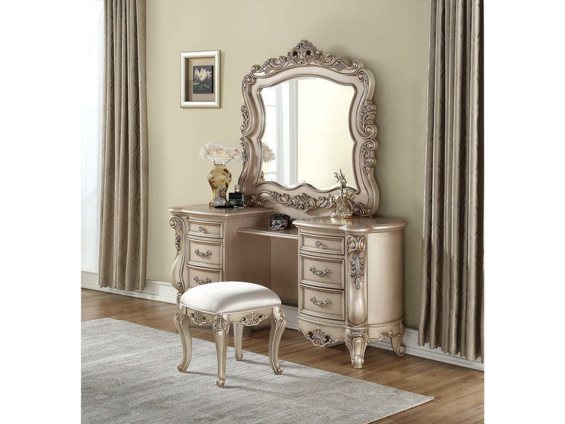 Gorsedd Antique White Vanity Desk & Mirror - Ornate Home