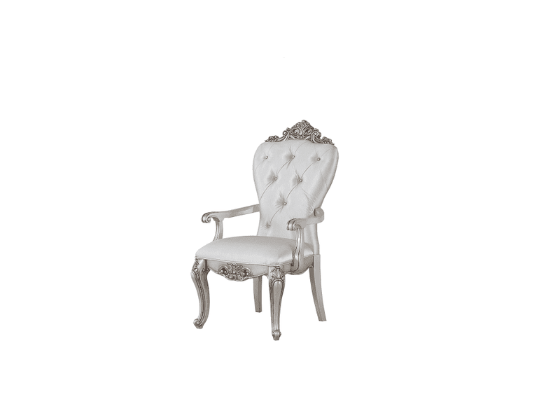 Gorsedd Cream Fabric & Antique White Arm Chair - Ornate Home