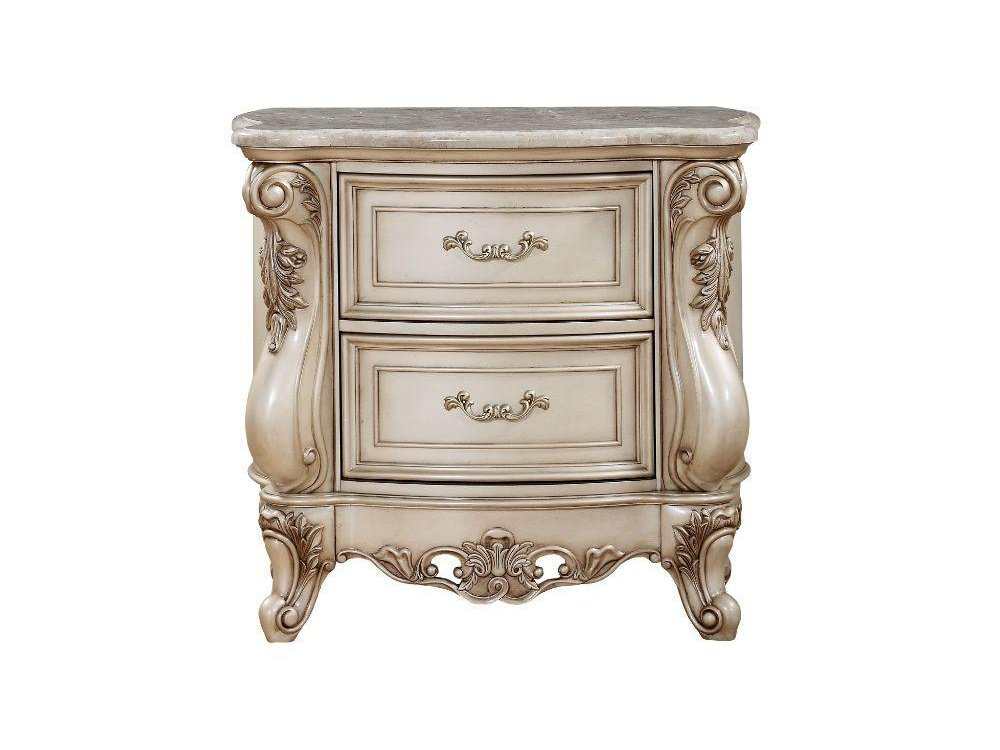 Gorsedd Marble & Antique White Nightstand - Ornate Home