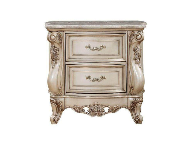 Gorsedd Marble & Antique White Nightstand - Ornate Home