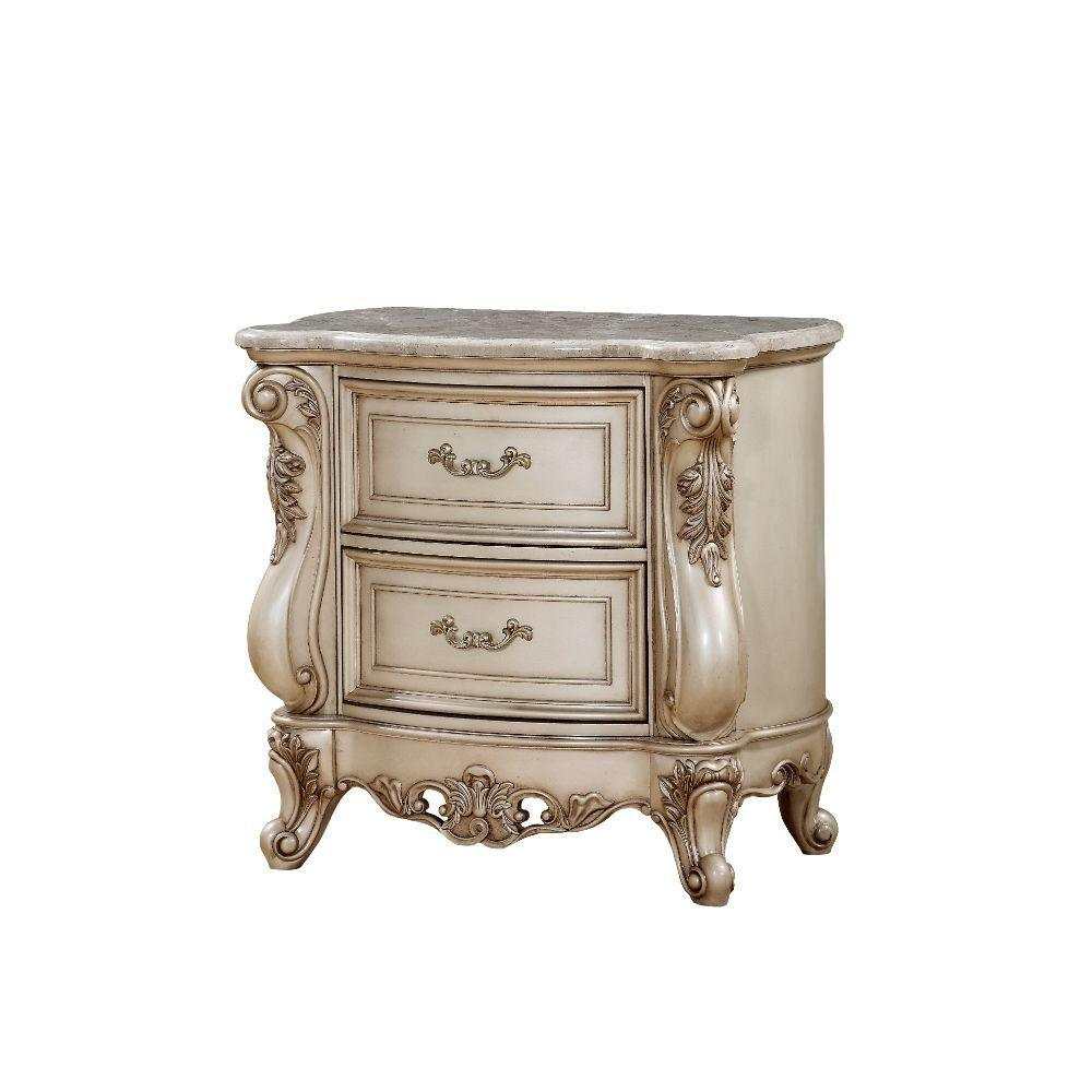 Gorsedd Marble & Antique White Nightstand - Ornate Home