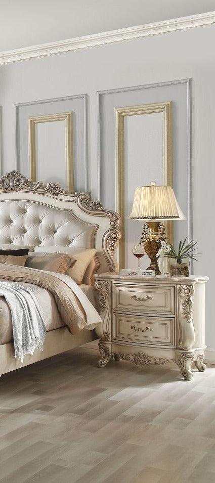 Gorsedd Marble & Antique White Nightstand - Ornate Home