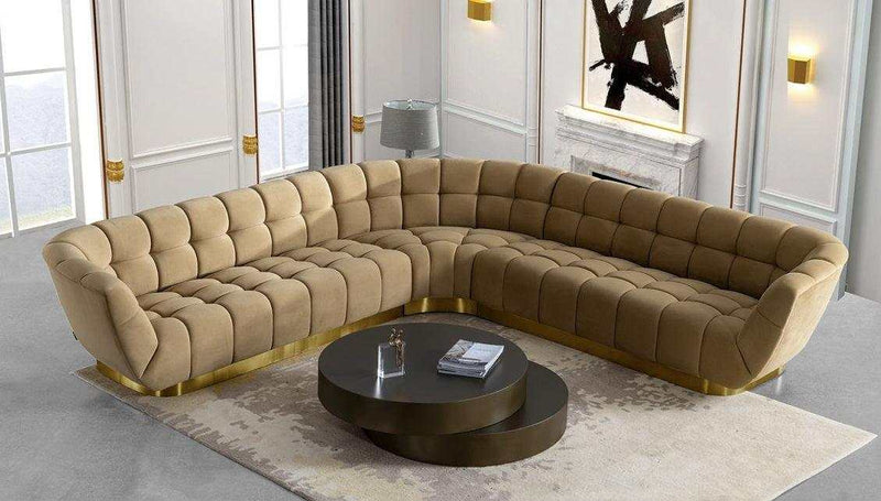 Granby - Glam Mustard & Gold Fabric - Symmetrical L-Shape Sectional Sofa - Ornate Home