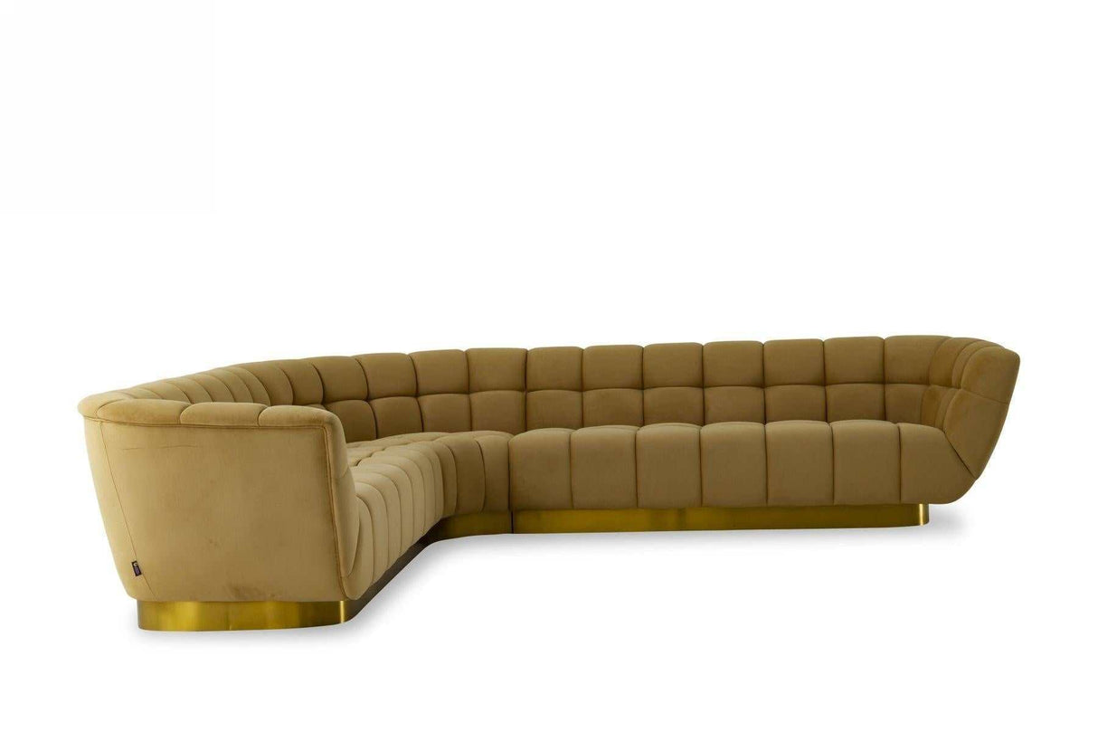 Granby Glam Mustard & Gold Fabric Symmetrical LShape Sectional Sofa - Ornate Home