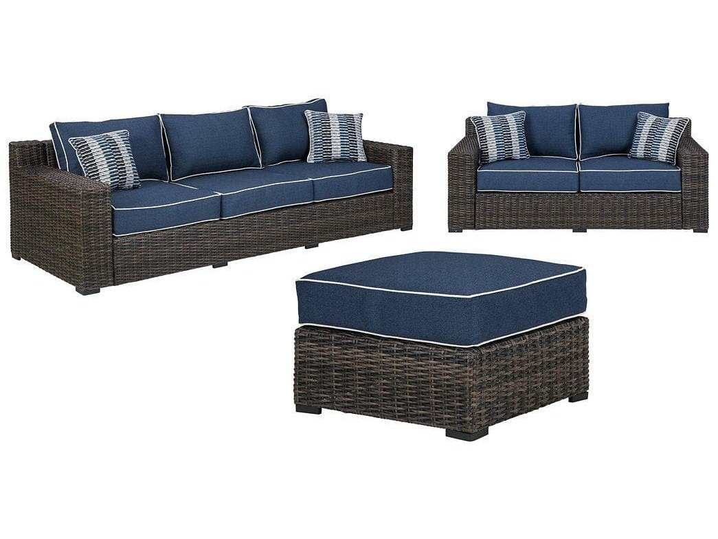 Grasson Lane Outdoor Sofa & Loveseat w/ Ottoman / 3pc Set - Ornate Home